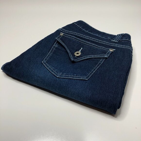 VINTAGE 90s Y2K 725 Originals Blue Dark Denim Flare Capris Pants Pedal Pushers - Picture 11 of 15